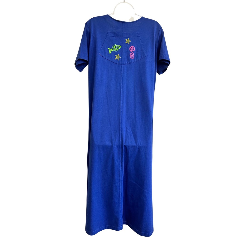 Cover Charge Vintage Blue Hand Painted Fish Starfish Maxi T-Shirt Dress USA Made - Picture 2 of 10